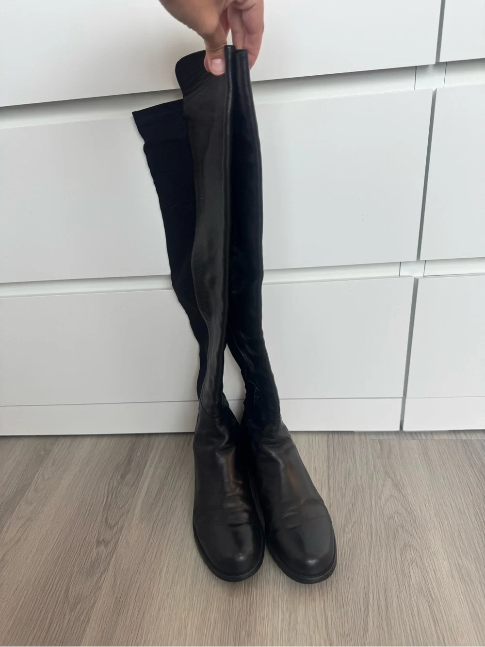 Stuart Weitzman 5050 Black Over-the-Knee Leather Riding Boots